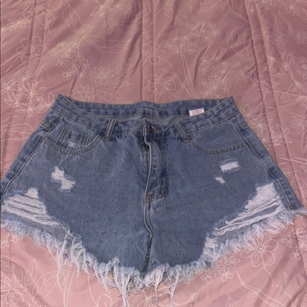 SHEIN Blue Distressed Jean Shorts High-Waisted